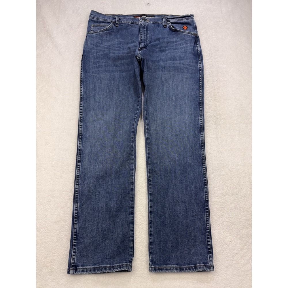 Wrangler FR Jeans Men 38x32 Blue Straight 10FRAC470 Denim Regular Fit